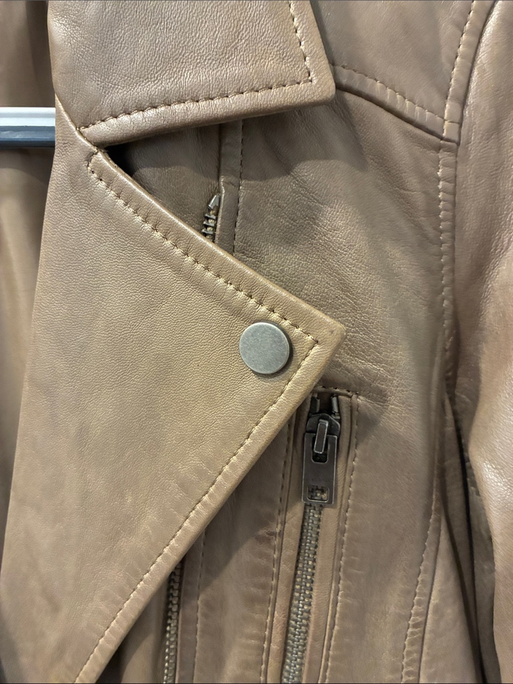 NWOT Lucky Brand Taupe Leather Moto Jacket